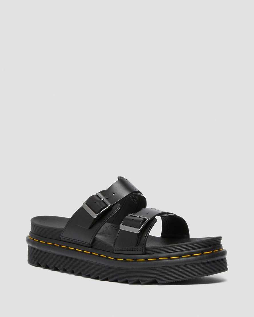 Dr. Martens Myles Brando Nahka Buckle Slide Miesten Sandaalit - Mustat Sandaalit [783-KCBNXL]